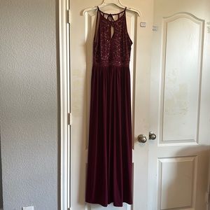 Floor length burgundy dress